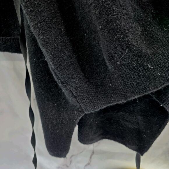 Anthropologie Sweater Womens Large Black Wool Cardigan Vallon Cuffed Ribbon Long - Picture 9 of 16